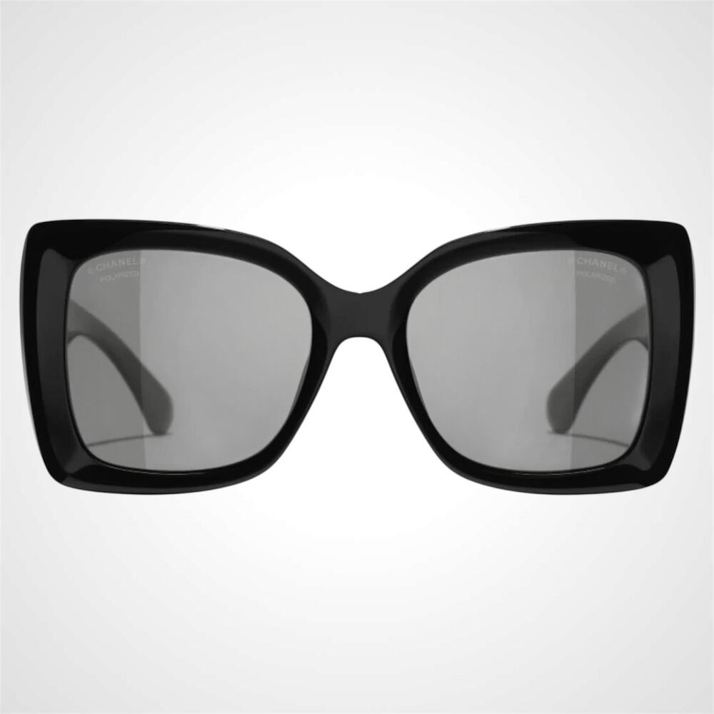 CHANEL Sunglasses Polarized Black Womens New Gold Metal Chain CC - Picture 2 of 5